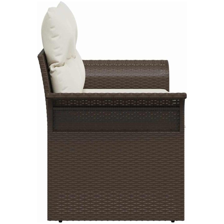 2-sits Trädgårdsoffa med Förvaring & Kuddar Brun Poly Rattan vidaXL 141 x 61,5 x 69 cm – bild 5