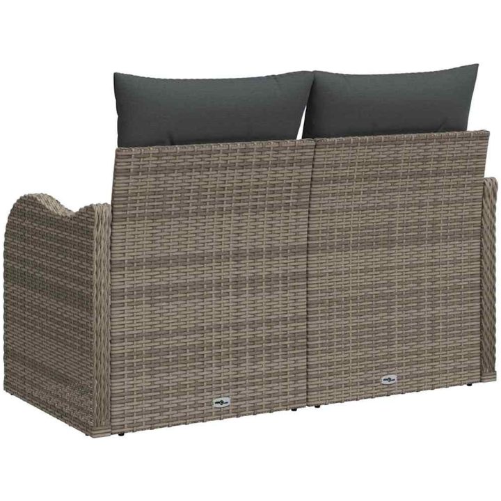 2-Sits Trädgårdsoffa med Förvaring & Kuddar Grå Poly Rattan vidaXL 121 x 62 x 69 cm – bild 3