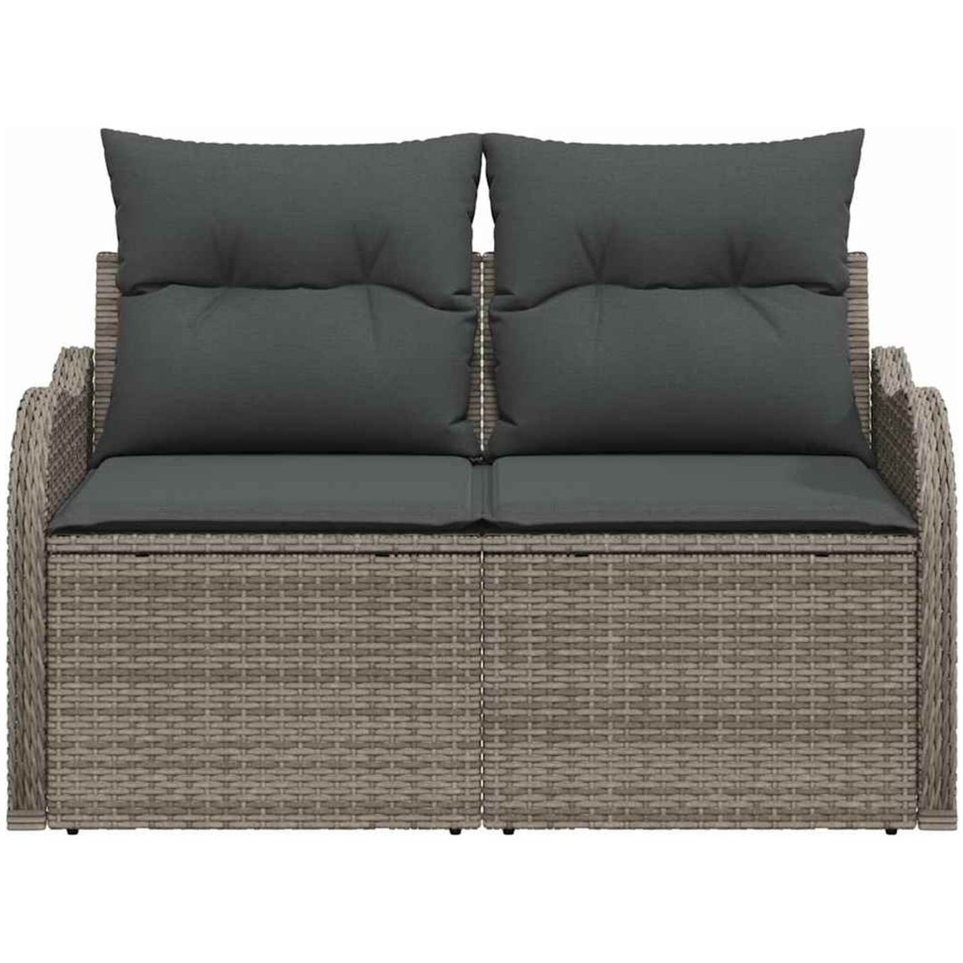2-Sits Trädgårdsoffa med Förvaring & Kuddar Grå Poly Rattan vidaXL 121 x 62 x 69 cm – bild 4