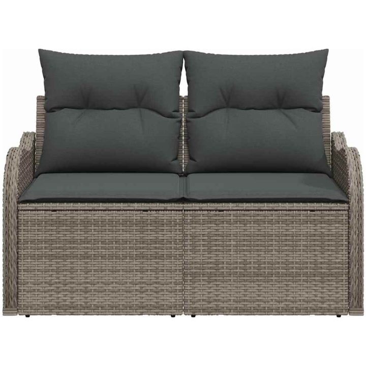 2-Sits Trädgårdsoffa med Förvaring & Kuddar Grå Poly Rattan vidaXL 121 x 62 x 69 cm – bild 4