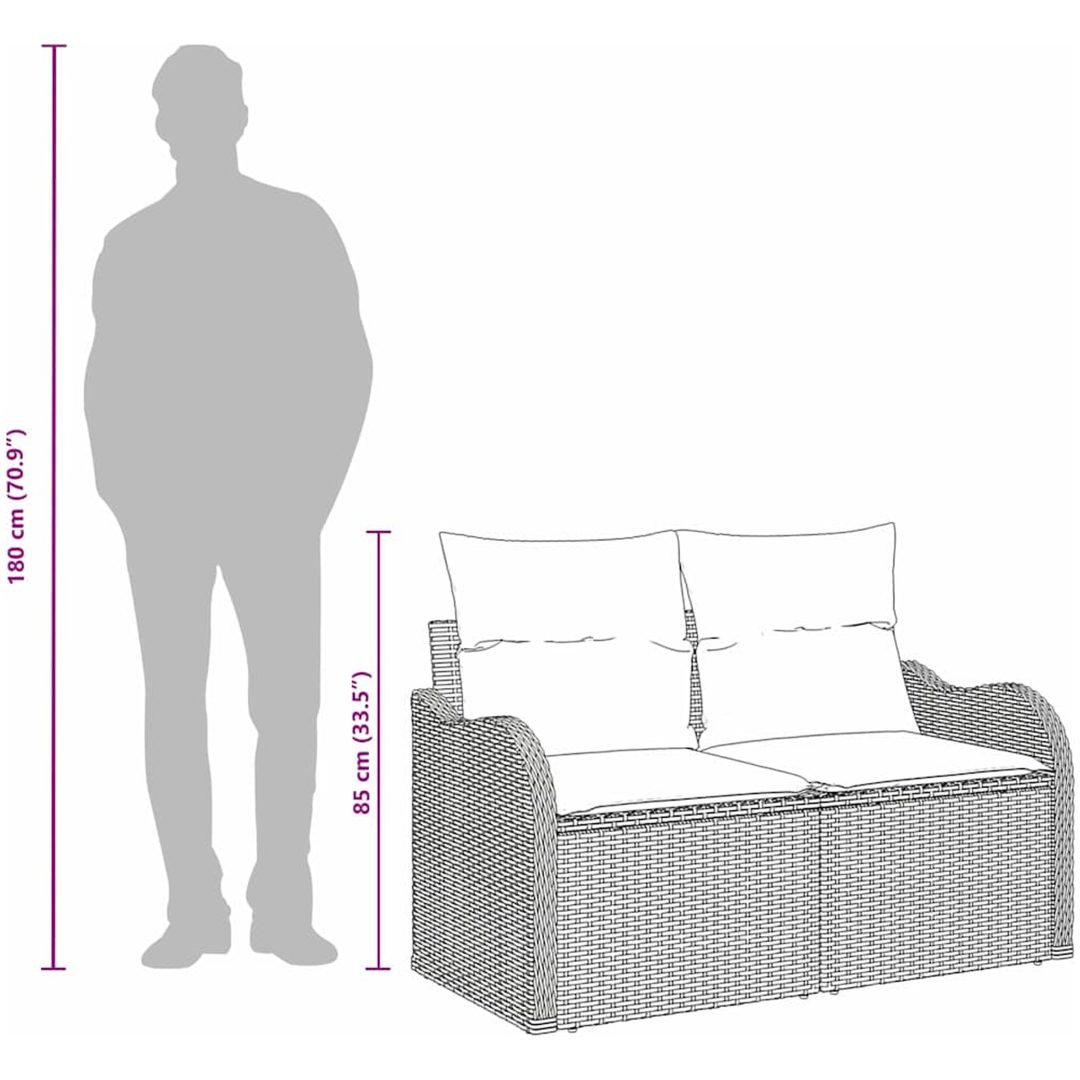 2-Sits Trädgårdsoffa med Förvaring & Kuddar Grå Poly Rattan vidaXL 121 x 62 x 69 cm – bild 8