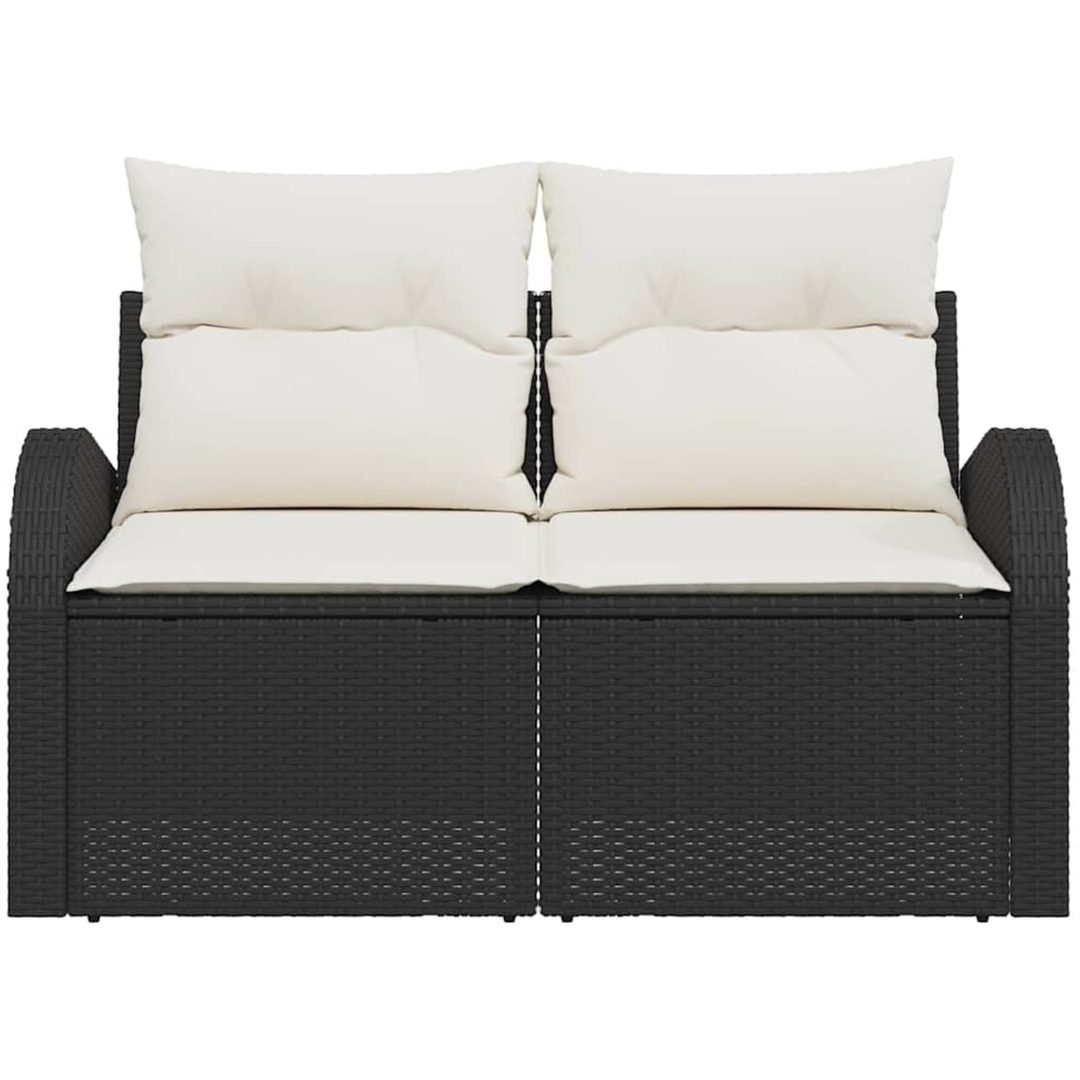 2-sits trädgårdsoffa med förvaring & kuddar svart poly rottingssoffa vidaXL 124 x 62 x 69 cm – bild 2