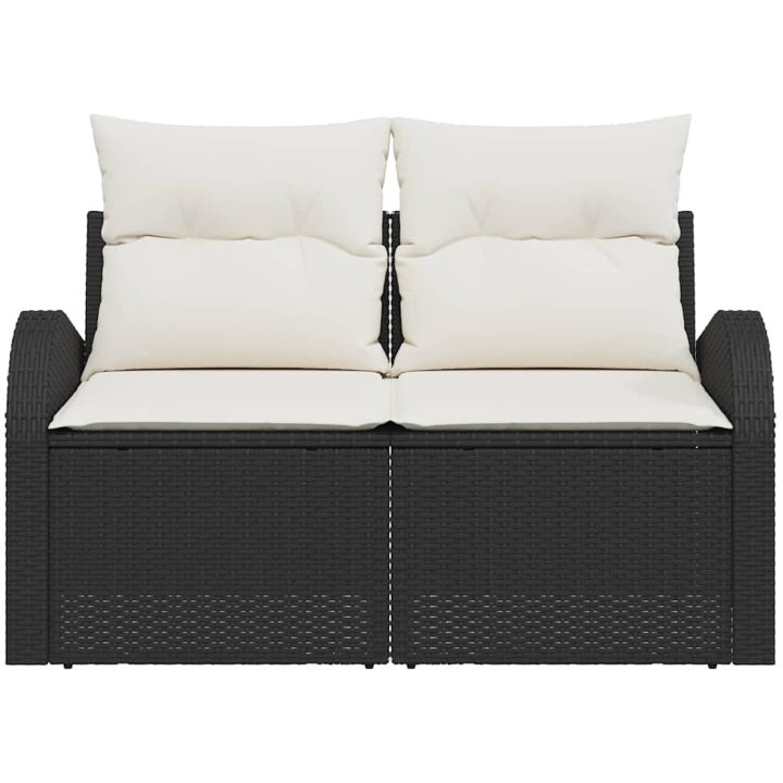2-sits trädgårdsoffa med förvaring & kuddar svart poly rottingssoffa vidaXL 124 x 62 x 69 cm – bild 2