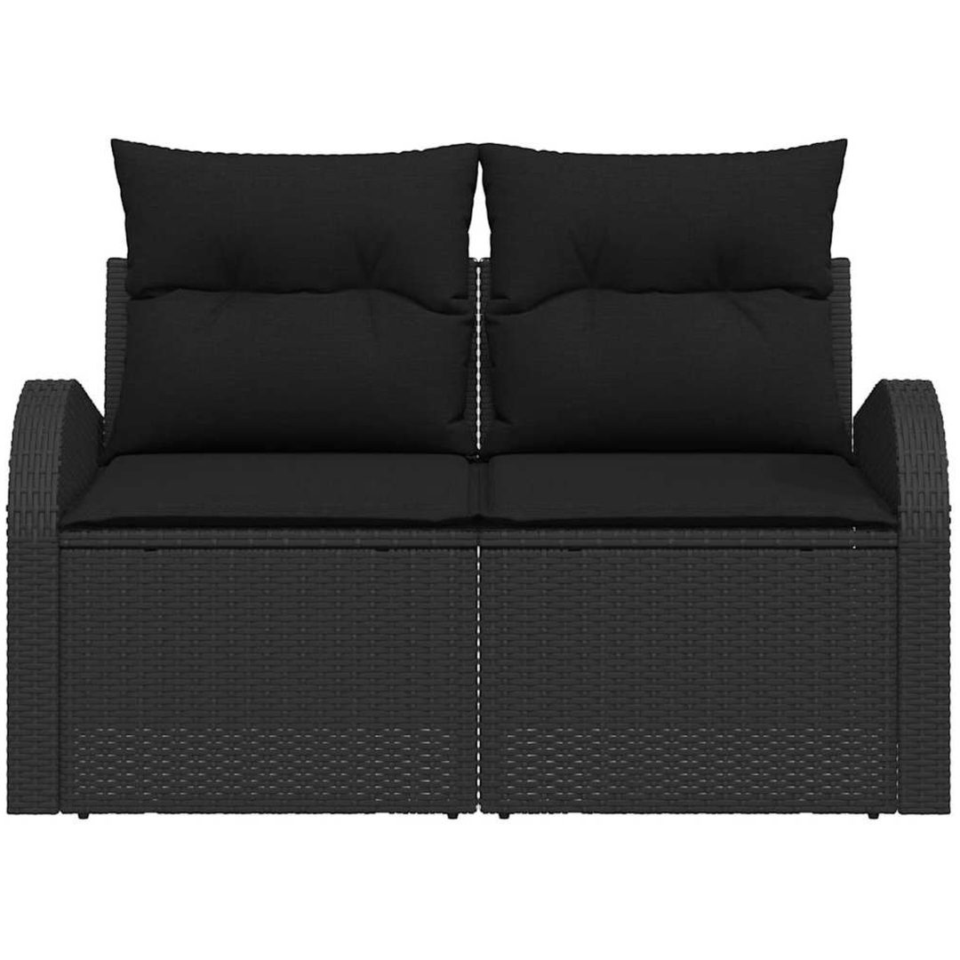 2-sits trädgårdsoffa med förvaring & kuddar svart polyrotting vidaXL 124 x 62 x 69 cm – bild 3