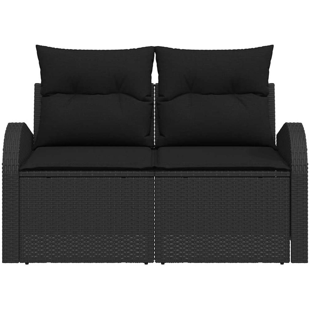 2-sits trädgårdsoffa med förvaring & kuddar svart polyrotting vidaXL 124 x 62 x 69 cm – bild 4