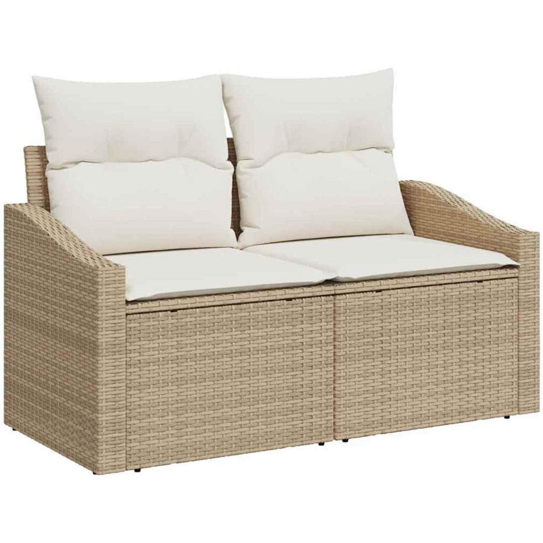 2-sits trädgårdsoffa med förvaring och kuddar Beige Polyrotting vidaXL 123 x 62 x 69 cm – bild 2