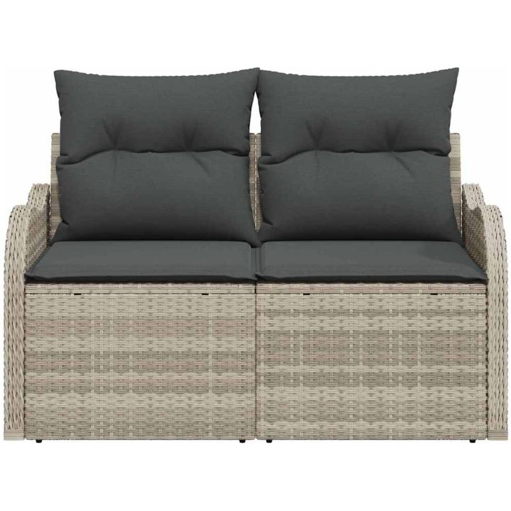 2-sits trädgårdsoffa med förvaring och kuddar ljusgrå polyrotting vidaXL 121 x 62 x 69 cm – bild 5