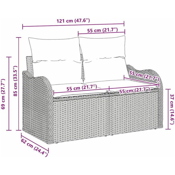 2-sits trädgårdsoffa med förvaring och kuddar ljusgrå polyrotting vidaXL 121 x 62 x 69 cm – bild 10