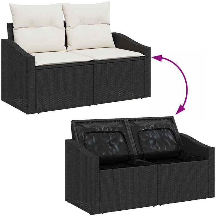 2-sits trädgårdsoffa med förvaring och kuddar svart polyrotting vidaXL 123 x 62 x 69 cm – bild 9