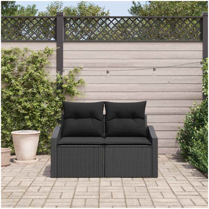 2-Sits Trädgårdsoffa med Förvaring&Kuddar Svart Poly Rattan vidaXL 123 x 62 x 85 cm – bild 3