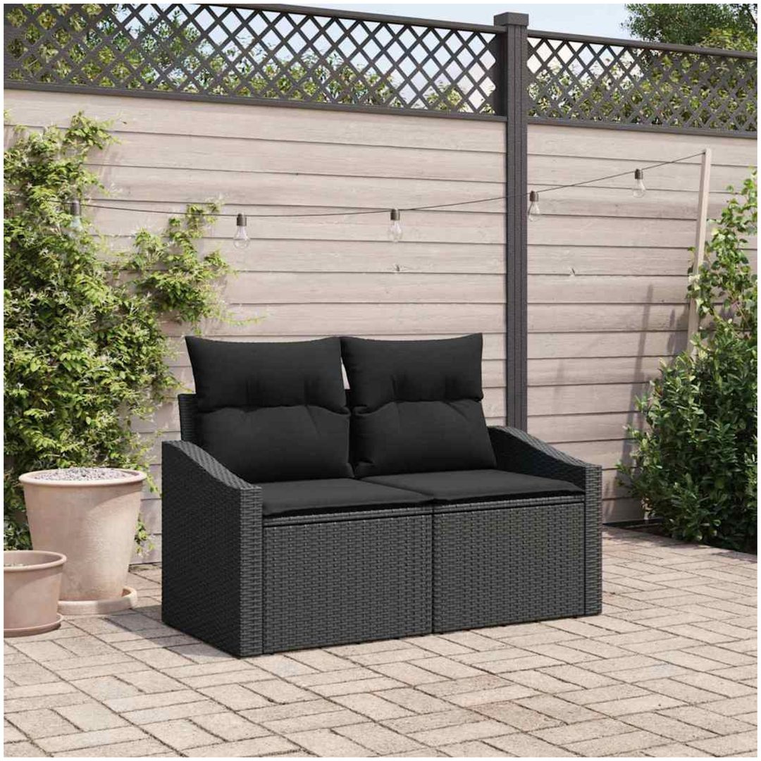 2-Sits Trädgårdsoffa med Förvaring&Kuddar Svart Poly Rattan vidaXL 123 x 62 x 85 cm