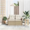 2-sits trädgårdsoffa med kuddar beige poly rotting vidaXL 121 x 62 x 69 cm – miniatyr 3