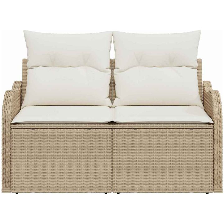 2-sits trädgårdsoffa med kuddar beige poly rotting vidaXL 121 x 62 x 69 cm – bild 4