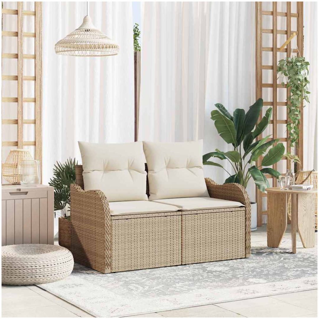 2-sits trädgårdsoffa med kuddar beige poly rotting vidaXL 121 x 62 x 69 cm