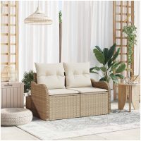 2-sits trädgårdsoffa med kuddar beige poly rotting vidaXL