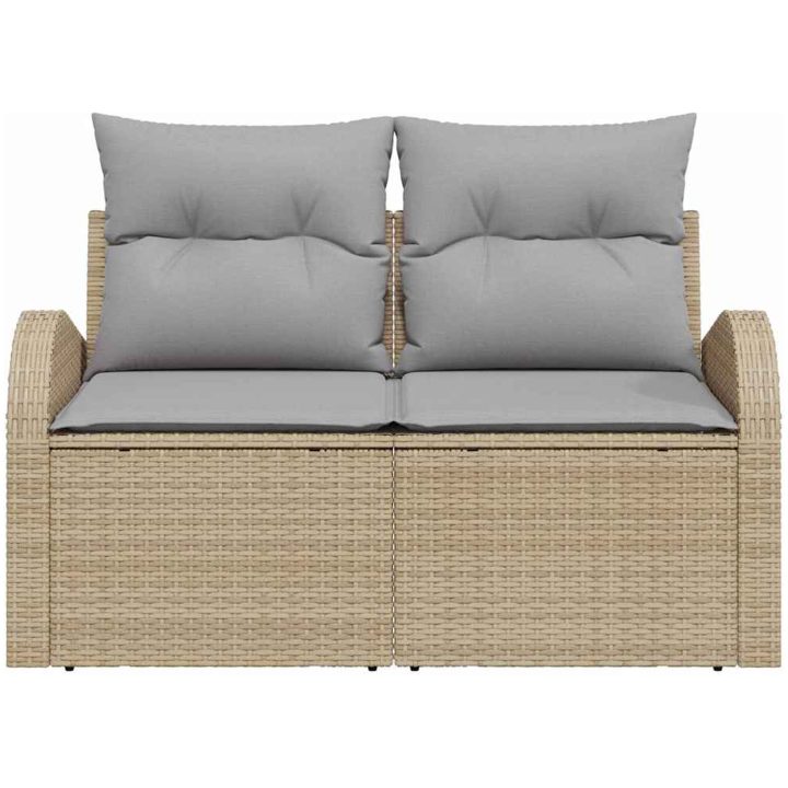 2-sits trädgårdsoffa med kuddar Beige Polyrotting vidaXL 124 x 62 x 69 cm – bild 5