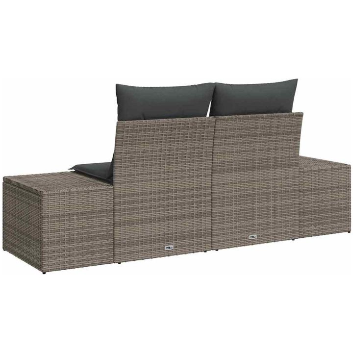 2-sits trädgårdsoffa med kuddar grå konstrotting vidaXL 184 x 62 x 85 cm – bild 3