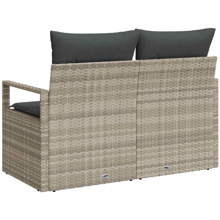 2-Sits Trädgårdsoffa med Kuddar Grå Poly Rattan vidaXL 120 x 62 x 69 cm – bild 4