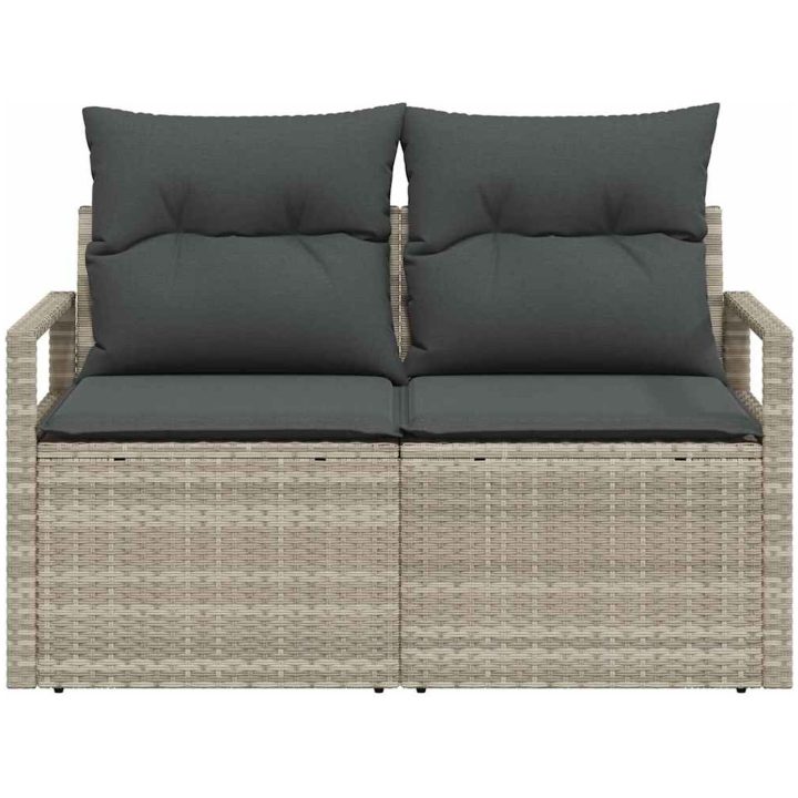 2-Sits Trädgårdsoffa med Kuddar Grå Poly Rattan vidaXL 120 x 62 x 69 cm – bild 5
