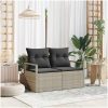 2-Sits Trädgårdsoffa med Kuddar Grå Poly Rattan vidaXL 120 x 62 x 69 cm – miniatyr 1