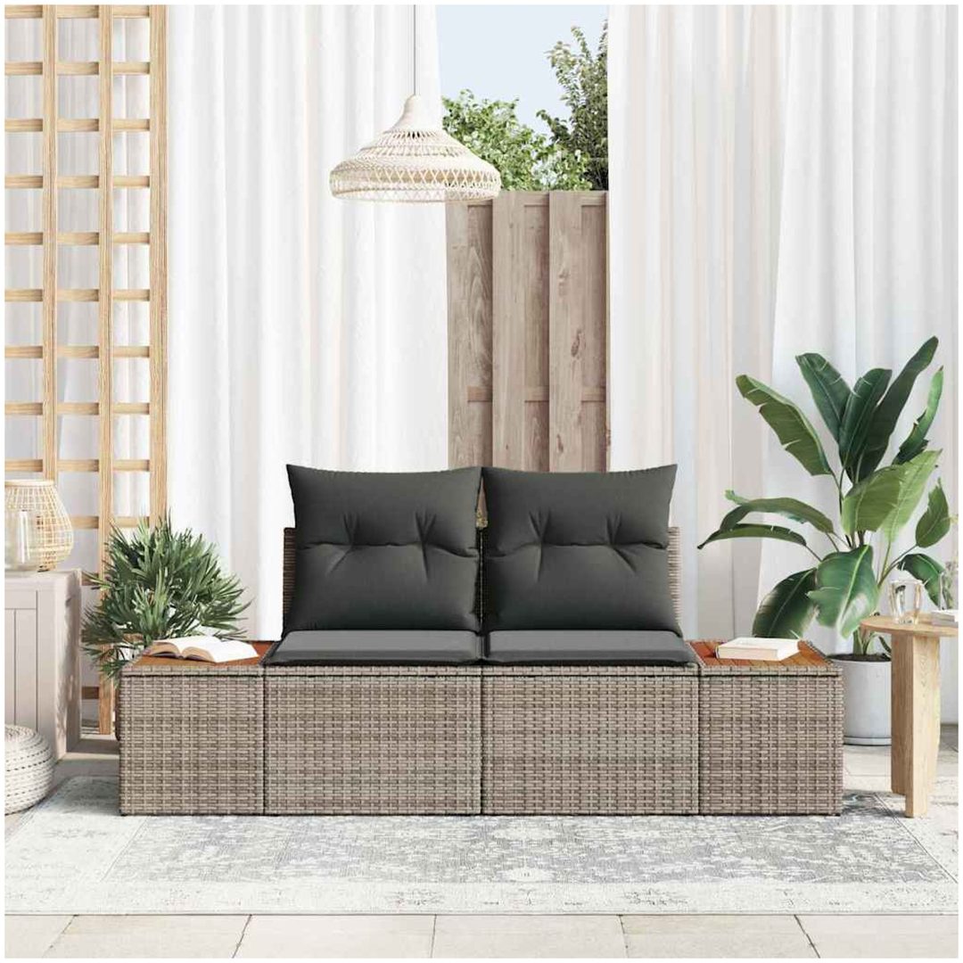 2-Sits Trädgårdsoffa med Kuddar Grå Poly Rottning vidaXL 184 x 62 x 85 cm – bild 3