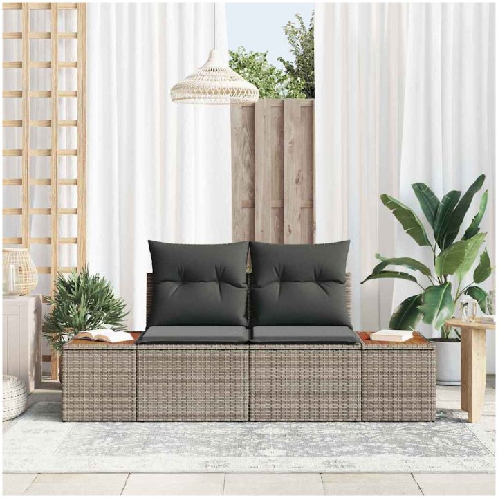 2-Sits Trädgårdsoffa med Kuddar Grå Poly Rottning vidaXL 184 x 62 x 85 cm – bild 3