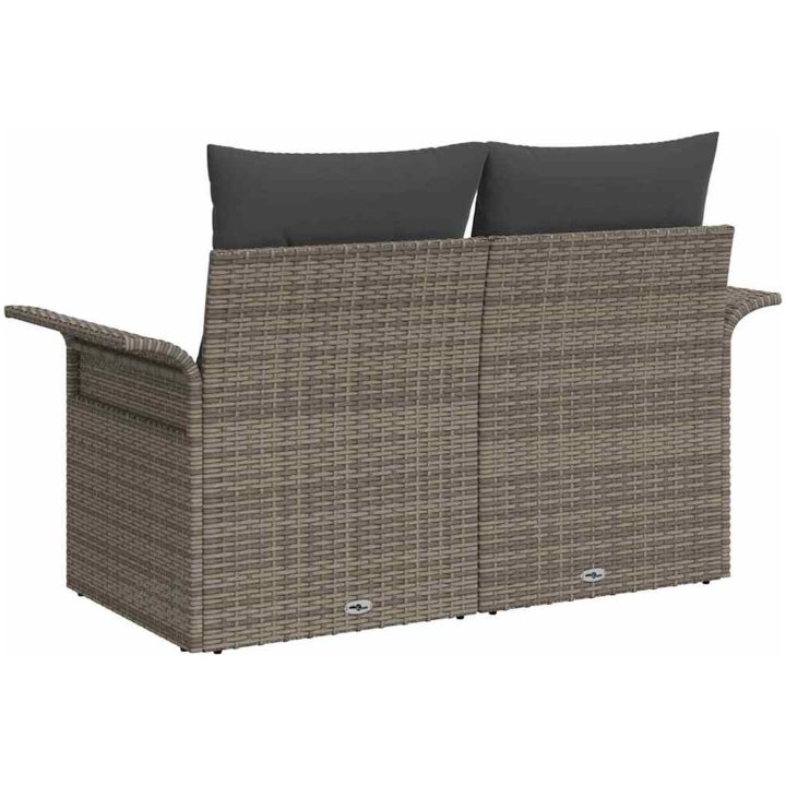 2-sits trädgårdsoffa med kuddar grå polyrotting vidaXL Large – bild 4