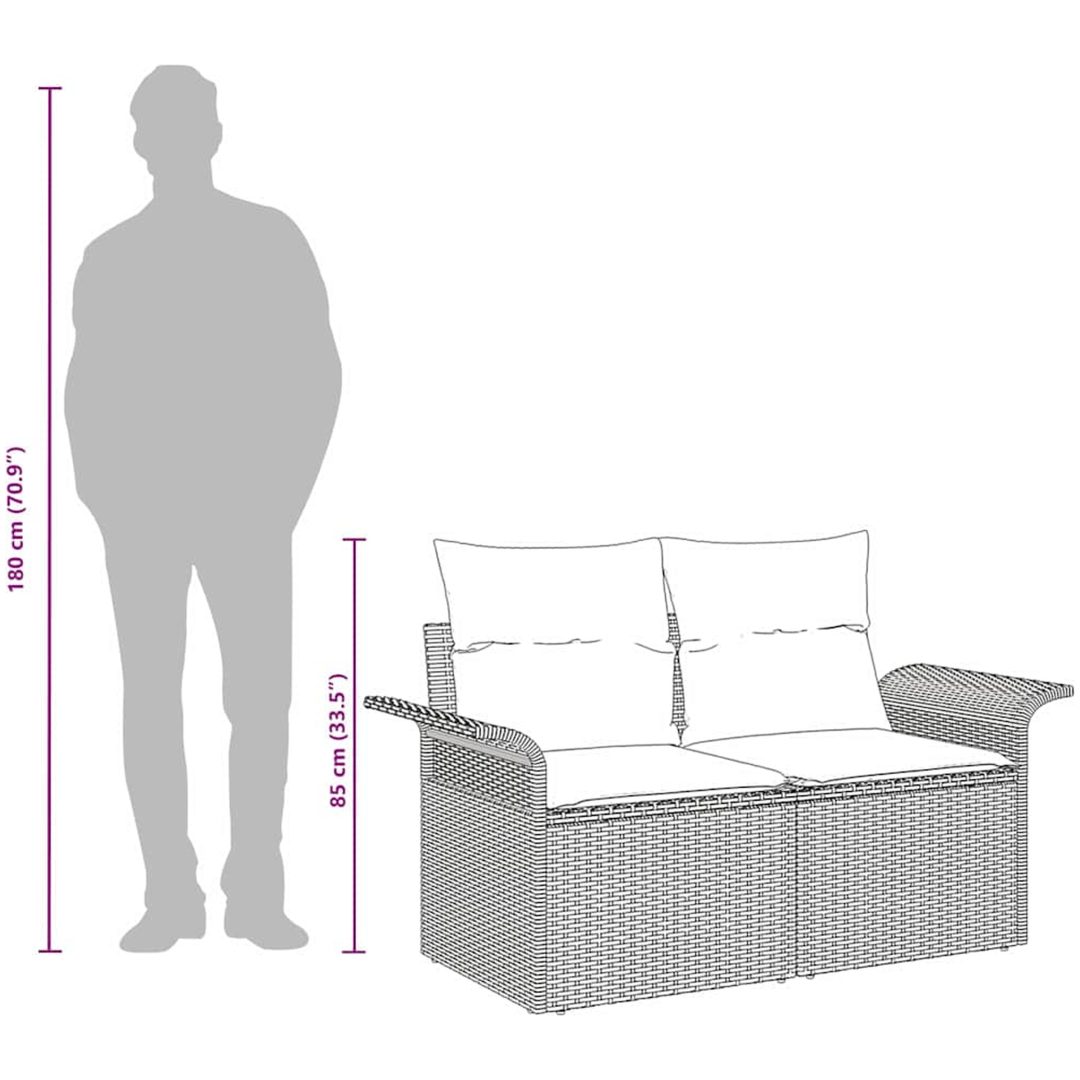 2-sits trädgårdsoffa med kuddar grå polyrotting vidaXL Large – bild 9