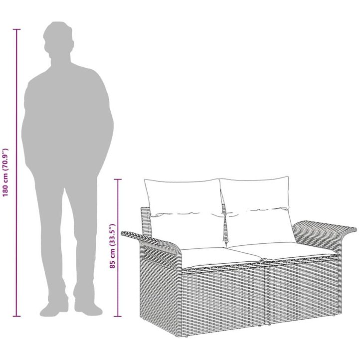 2-sits trädgårdsoffa med kuddar grå polyrotting vidaXL Large – bild 9
