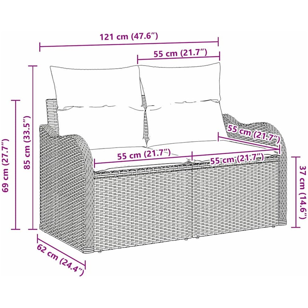 2-sits trädgårdsoffa med kuddar ljusgrå polyrotting vidaXL 121 x 62 x 69 cm – bild 12