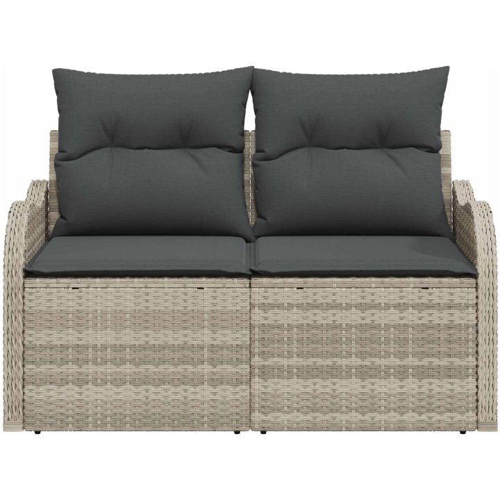 2-sits trädgårdsoffa med kuddar ljusgrå polyrotting vidaXL 121 x 62 x 69 cm – bild 4