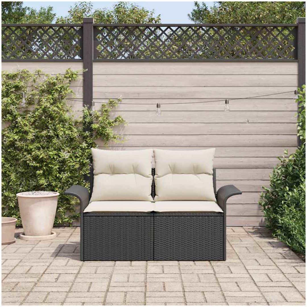 2-sits trädgårdsoffa med kuddar svart konstrotting vidaXL 141 x 61,5 x 69 cm – bild 3