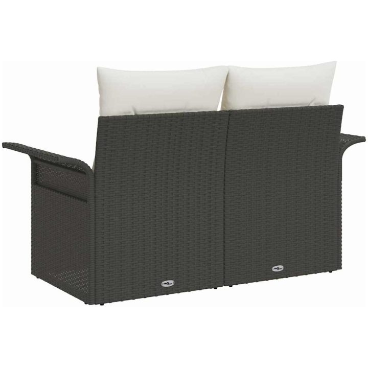 2-sits trädgårdsoffa med kuddar svart konstrotting vidaXL 141 x 61,5 x 69 cm – bild 4