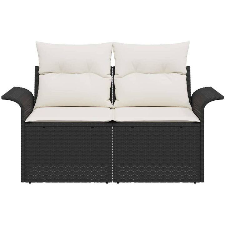 2-sits trädgårdsoffa med kuddar svart konstrotting vidaXL 141 x 61,5 x 69 cm – bild 5