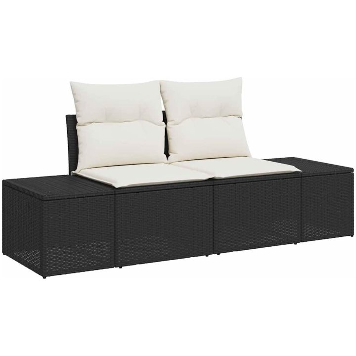2-sits trädgårdsoffa med kuddar Svart Poly Rottning vidaXL 184 x 62 x 85 cm – bild 2