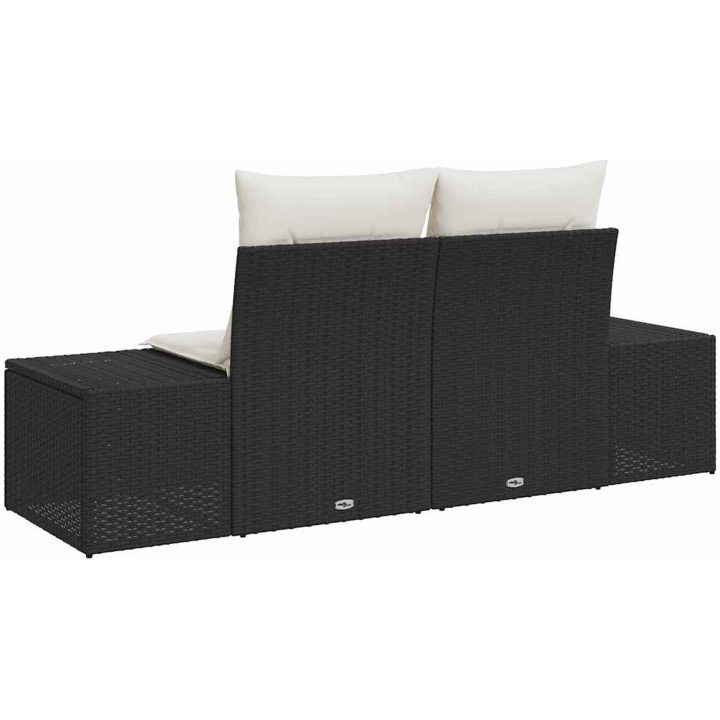 2-sits trädgårdsoffa med kuddar Svart Poly Rottning vidaXL 184 x 62 x 85 cm – bild 4
