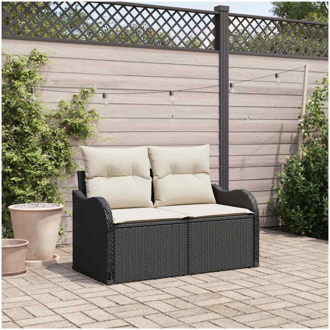 2-sits trädgårdsoffa med kuddar svart polyrotting vidaXL 121 x 62 x 69 cm