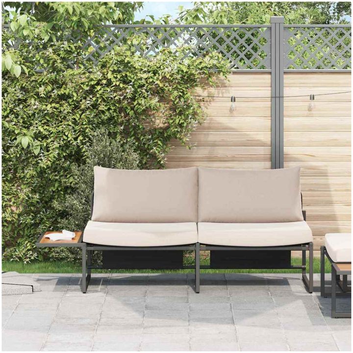 2-sits trädgårdsoffa med taupe-kuddar vidaXL 200,5 x 70 x 85,5 cm – bild 4