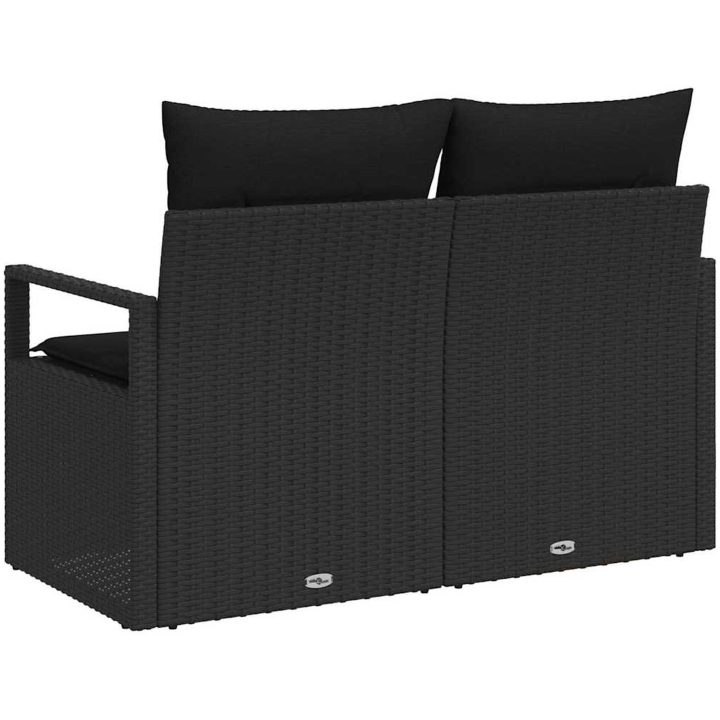 2-Sits Trädgårdssoffa med Förvaring & Kuddar Svart Poly Rattan vidaXL 120 x 62 x 69 cm – bild 4