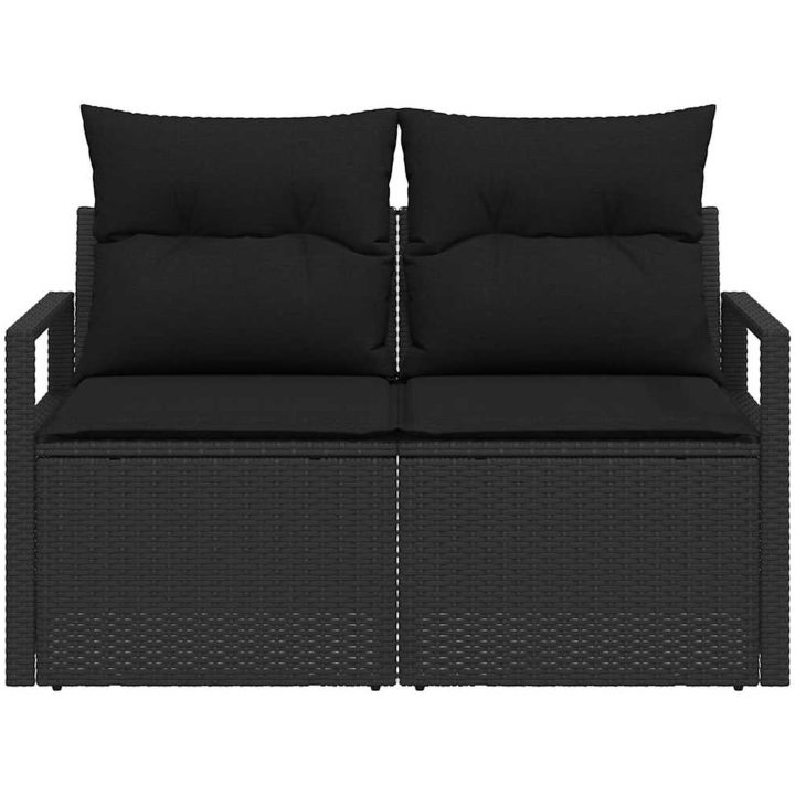 2-Sits Trädgårdssoffa med Förvaring & Kuddar Svart Poly Rattan vidaXL 120 x 62 x 69 cm – bild 5