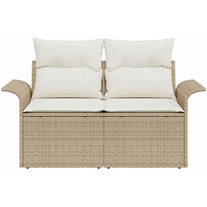 2-sits trädgårdssoffa med förvaring och kuddar Beige Poly Rottning vidaXL 141 x 61,5 x 69 cm – bild 5