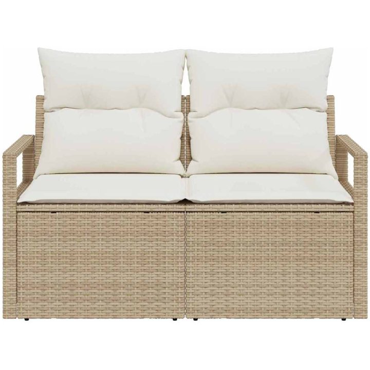 2-sits trädgårdssoffa med förvaring och kuddar beige polyrotting vidaXL 120 x 62 x 69 cm – bild 5