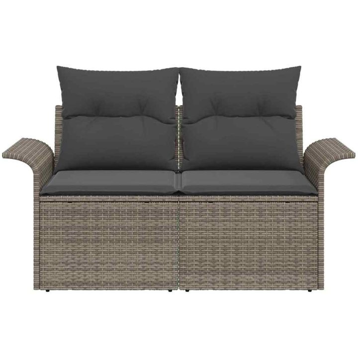 2-Sits Trädgårdssoffa med Förvaring och Kuddar Grå Poly Rattan vidaXL Large – bild 5