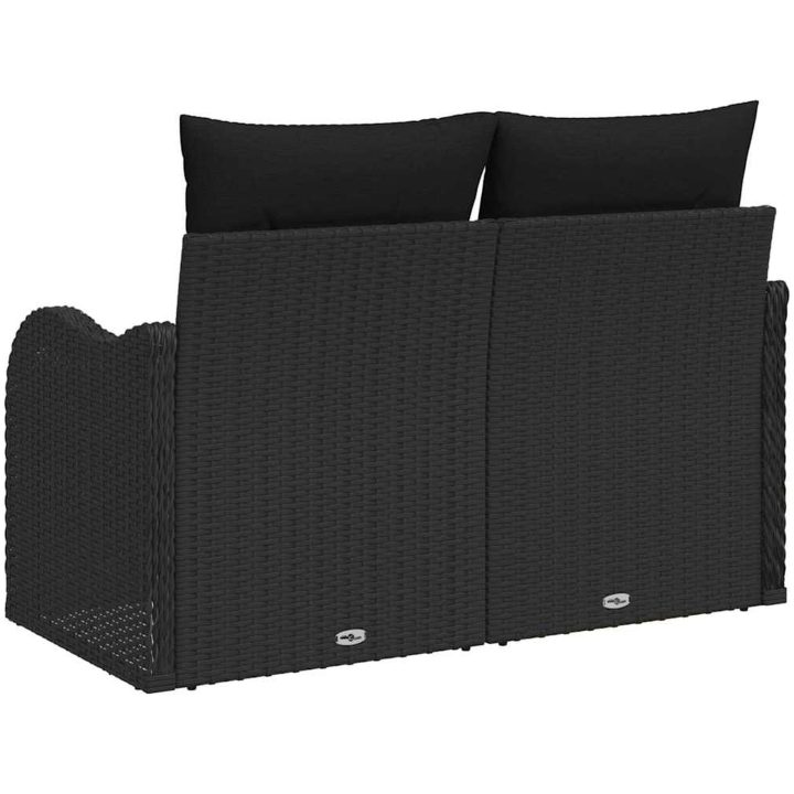 2-Sits Trädgårdssoffa med Förvaring och Kuddar Svart Poly Rattan vidaXL 121 x 62 x 69 cm – bild 3