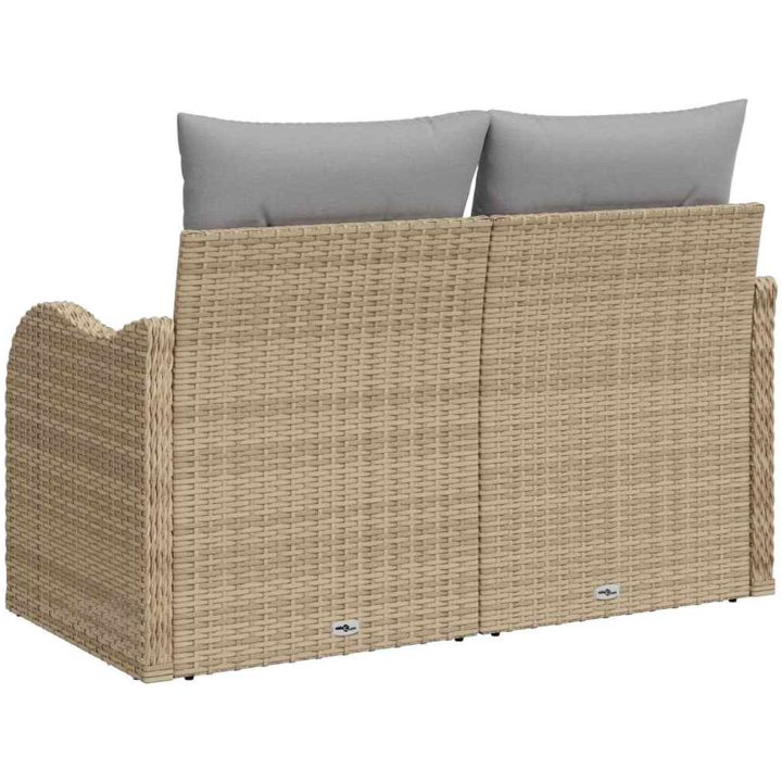 2-Sits Trädgårdssoffa med Kuddar Beige Poly Rattan vidaXL 121 x 62 x 69 cm – bild 4