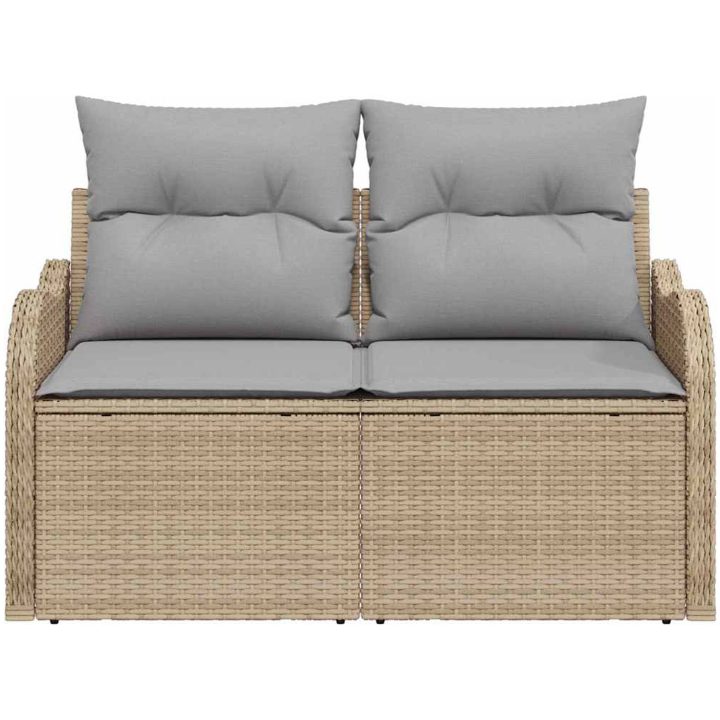 2-Sits Trädgårdssoffa med Kuddar Beige Poly Rattan vidaXL 121 x 62 x 69 cm – bild 5