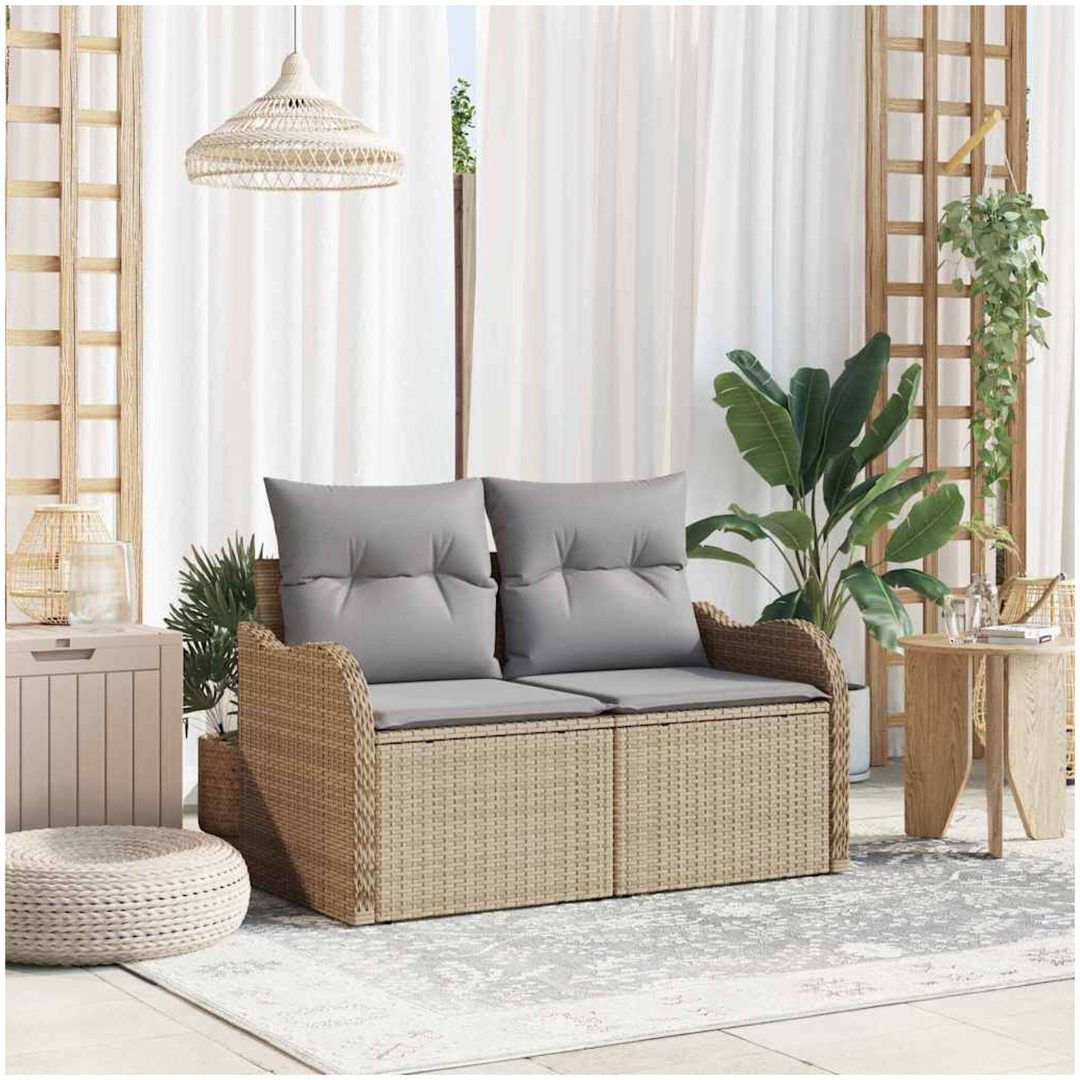 2-Sits Trädgårdssoffa med Kuddar Beige Poly Rattan vidaXL 121 x 62 x 69 cm