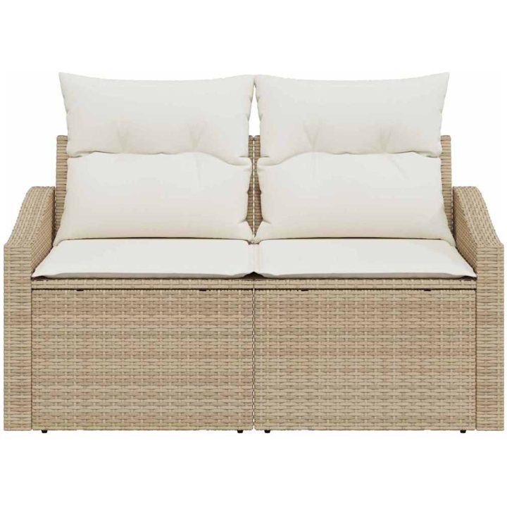 2-sits trädgårdssoffa med kuddar beige polyrottning vidaXL 123 x 62 x 69 cm – bild 5