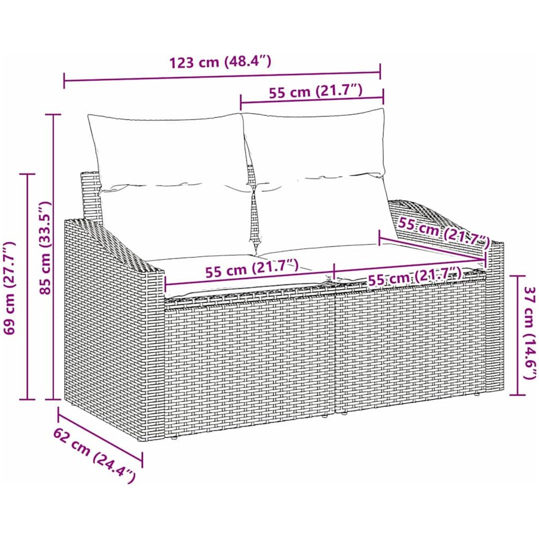 2-sits trädgårdssoffa med kuddar beige polyrottning vidaXL 123 x 62 x 69 cm – bild 8