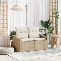 2-sits trädgårdssoffa med kuddar beige polyrottning vidaXL